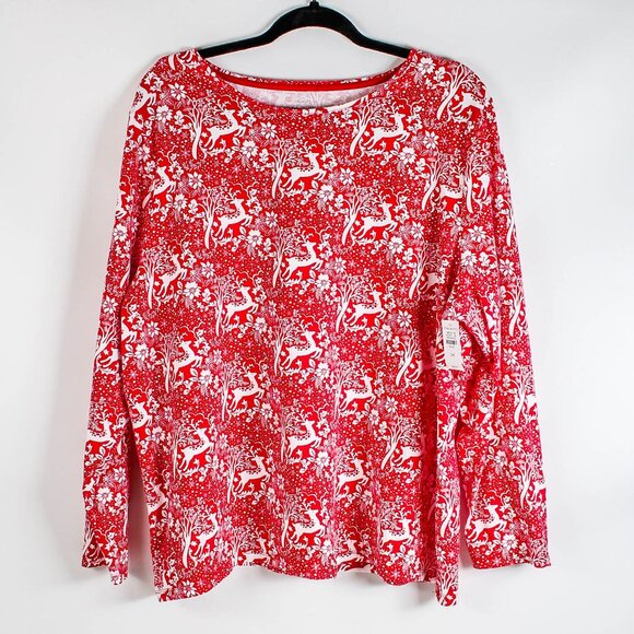 Talbots Tops - Talbots NWT Red & White Reindeer Christmas Long Sleeve Top